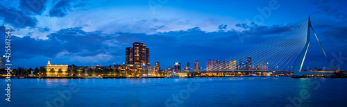 View of Erasmus Bridge Erasmusbrug and Rotterdam skyline. Rotterdam, Netherlands © Dmitry Rukhlenko