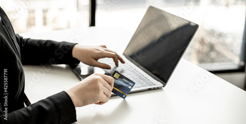 The concept of using credit card to pay for goods or services on online websites, online shopping by credit card, full card information on the website can pay for goods and services. photo