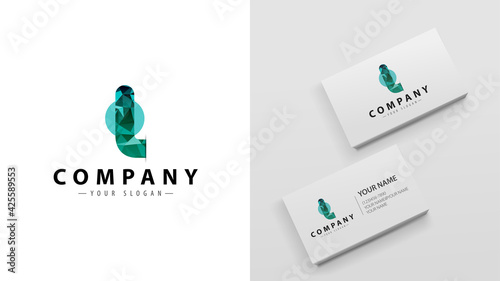 Logo polygon with the letter L. Mockup of business cards with a logo