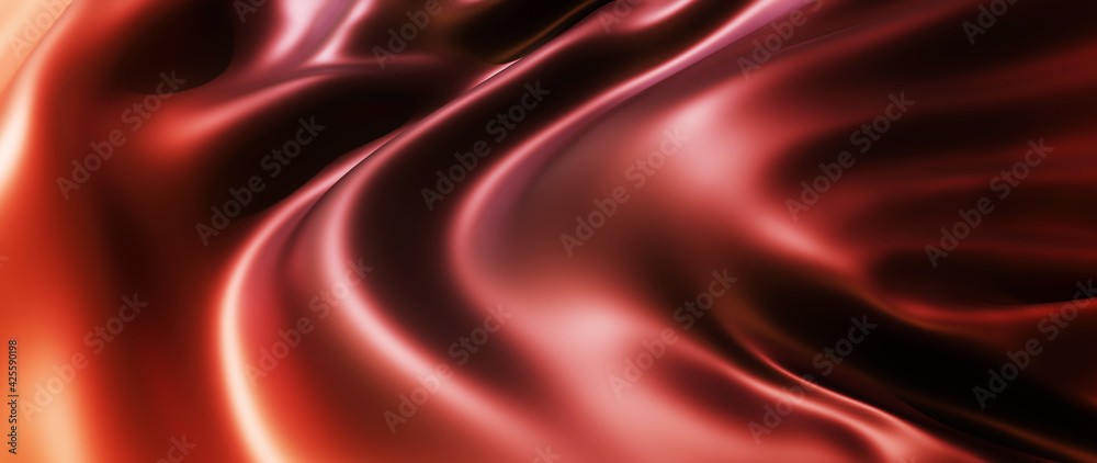 Obraz premium 3d render of brown and red cloth. iridescent holographic foil. abstract art fashion background.
