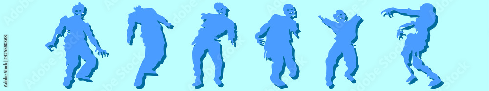set of zombie cartoon icon design template with various models. vector illustration isolated on blue background