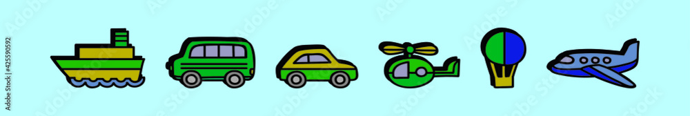 set of vehicle cartoon icon design template with various models. vector illustration isolated on blue background