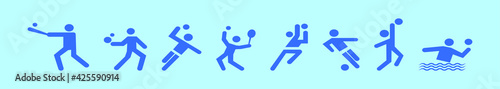 set of sports cartoon icon design template with various models. vector illustration isolated on blue background