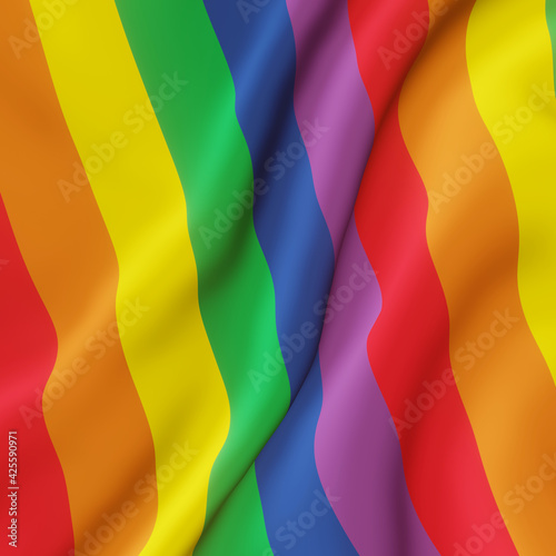 3D rendering. Wavy rainbow flag. LGBTQ color.