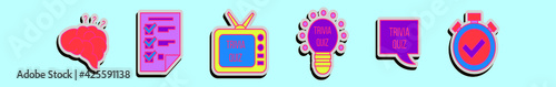 set of trivia quiz cartoon icon design template with various models. vector illustration isolated on blue background