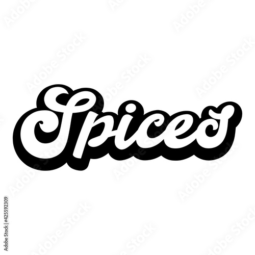 Logotipo con texto manuscrito Spices escrito a mano con sombra en color negro