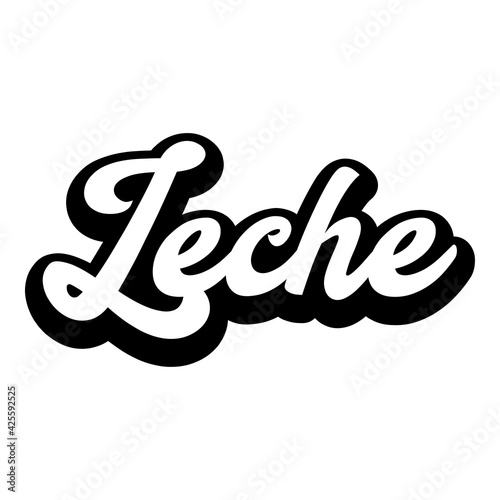 Logotipo con texto manuscrito Leche en español escrito a mano con sombra en color negro