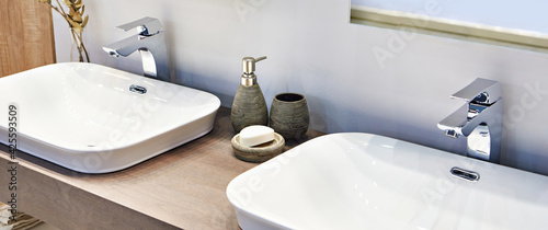 Wash basin in interior of bathroom