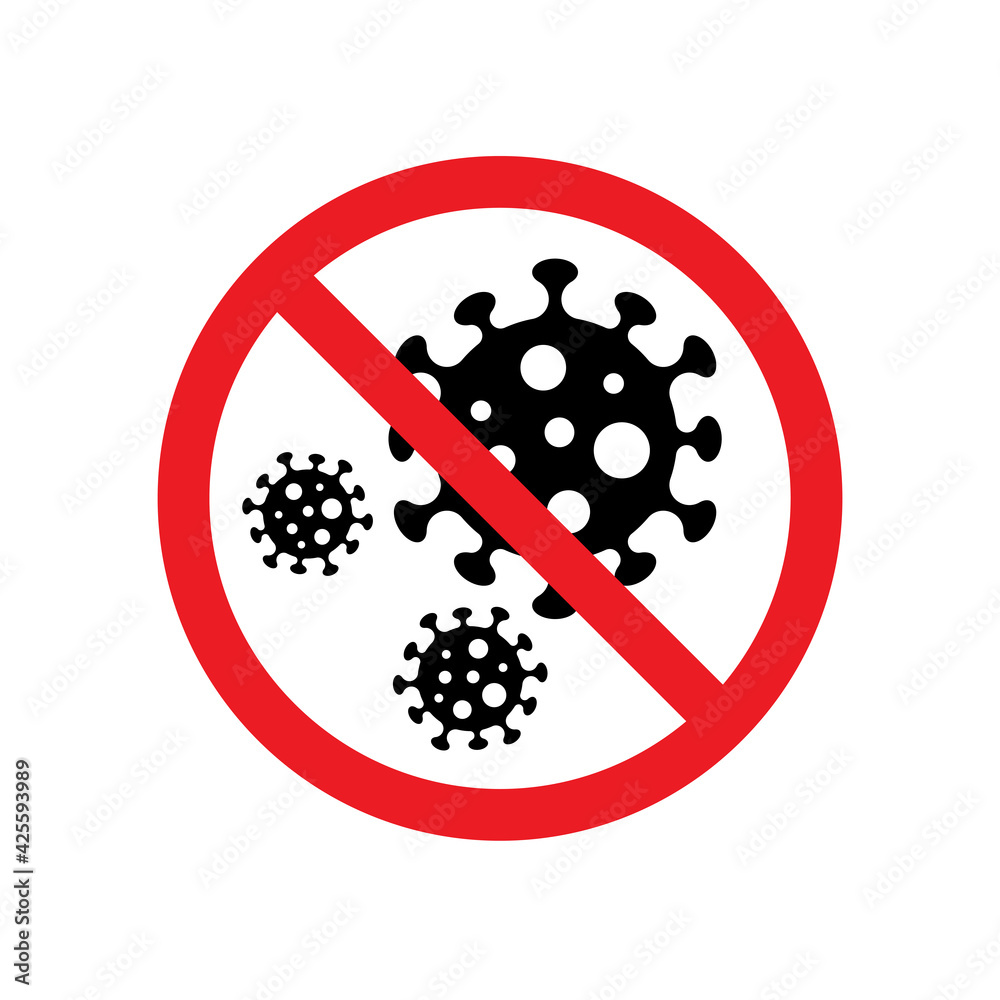 Caution sign coronavirus, Stop spread of virus, bacteria, germs, and microbe, Antiviral defense, Protection infection concept, Public health risk disease and flu outbreak, Vector isolated illustration Caution sign coronavirus, Stop spread of virus, bacteria, germs, and microbe, Antiviral defense, Protection infection concept, Public health risk disease and flu outbreak, Vector isolated illustration