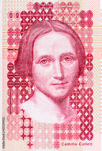 Norwegian writer Camilla Collett (1813-1895)., Portrait from Norway 100 Kroner 1977 Banknotes. photo