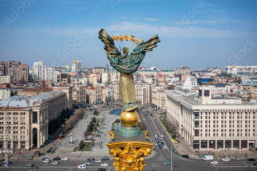 Independence Monument in Kyiv. View from drone photo