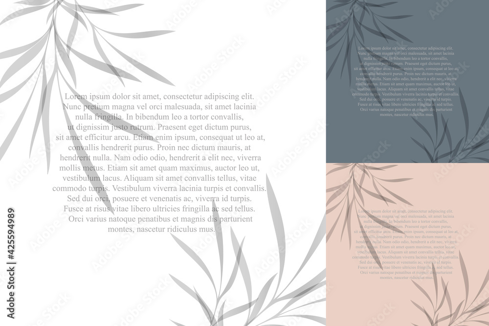 Obraz premium Set of vector templates with leaf shadow for your text. Three color options. Vector texture for background, wallpaper, own design
