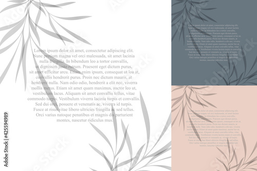 Set of vector templates with leaf shadow for your text. Three color options. Vector texture for background, wallpaper, own design