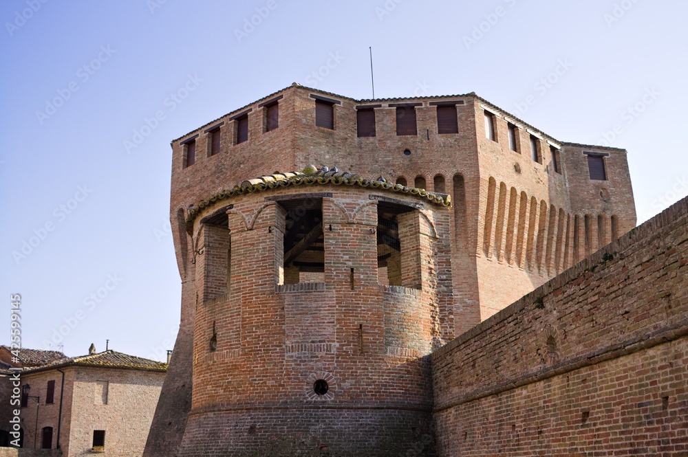 A tower of a medieval castle in an old italian village (marche, Italy, Europe)