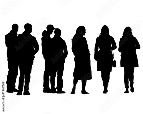 Big crowds people on street. Isolated silhouette on a white background