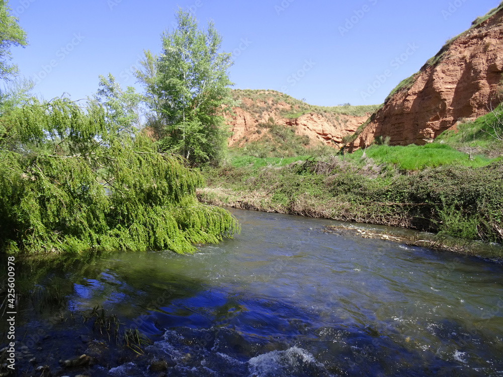 Landscape of the Henares riverside with clay cliffs during spring time in Azuqueca. Guadalajara. Spain. Landscape of the Henares riverside with clay cliffs during spring time in Azuqueca. Guadalajara. Spain.