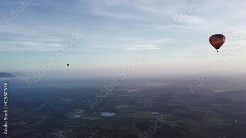 Hot air balloon, Sierra Madre Mountains, Montemorelos, Mexico, scenic drone shot photo