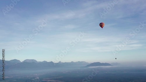 Hot air balloon, Sierra Madre Mountains, Montemorelos, Mexico, drone scenic shot photo