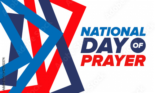 National Day of Prayer in United States. First Thursday of May. Annual day when Americans turn to God in prayer and meditation. Poster, card, banner and background. Vector illustration