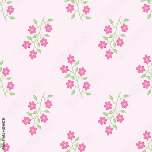 Six petal flower seamless vector pattern. Cute doodle floral illustration background. © LimenGD