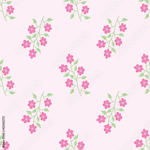 Six petal flower seamless vector pattern. Cute doodle floral illustration background.