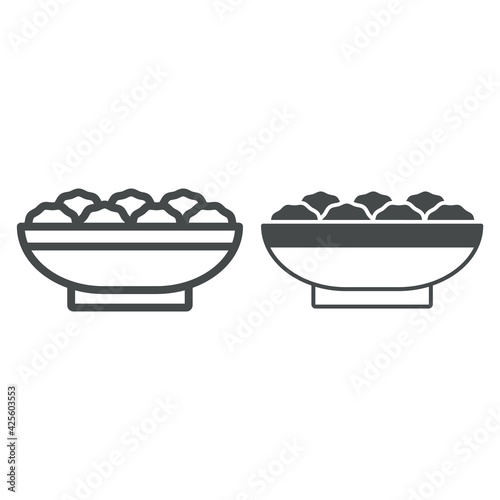 Baked potatoes crispy gratin line and solid icon, french food concept, potato dish vector sign on white background, baked potatoes outline style for mobile concept and web design. Vector graphics.