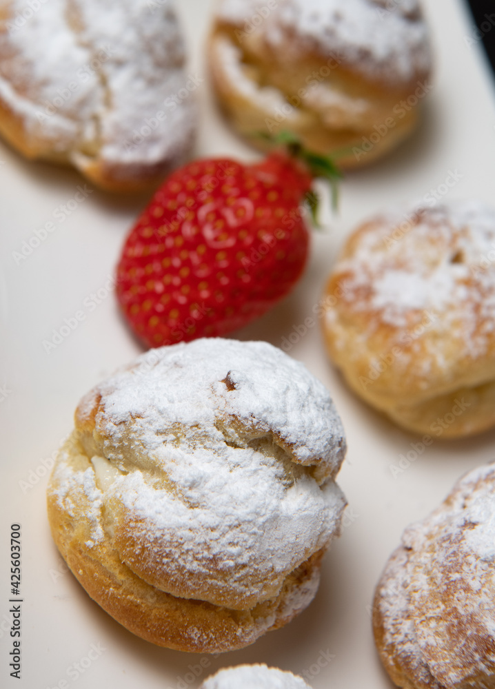 Dessert, Pastry, cream puff with whipped cream