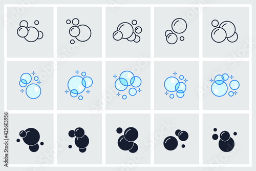 Set of Bubbles icon. Soap foam, fizzy drink, oxygen bubble pictogram pack symbol template for graphic and web design collection logo vector illustration