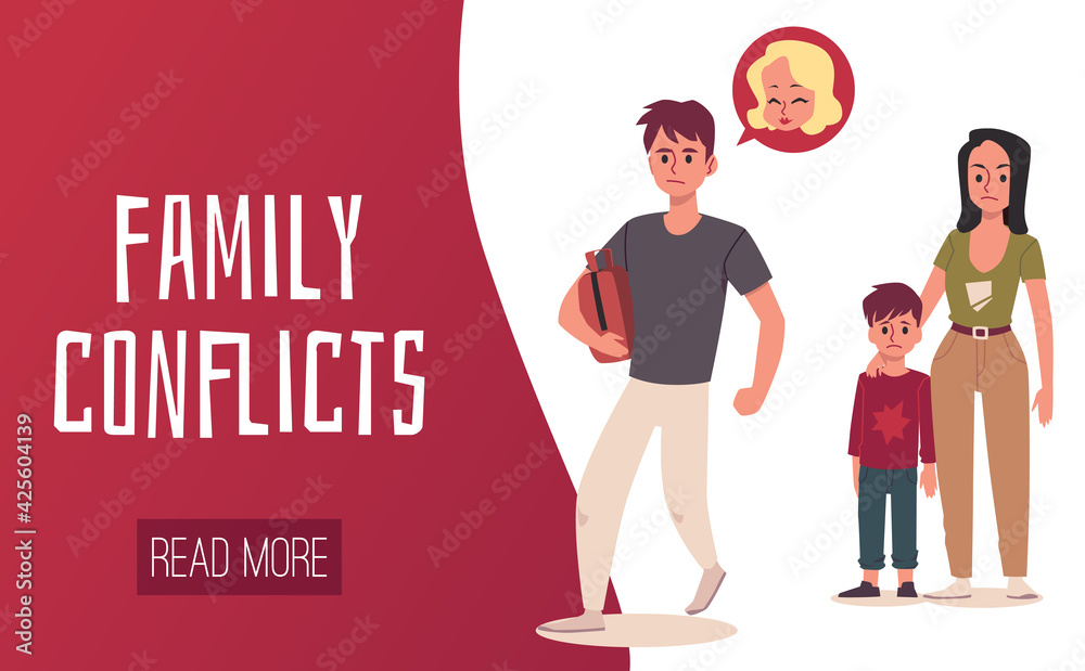 Family divorce, father leaves child and wife a vector design for web Family divorce, father leaves child and wife a vector design for web