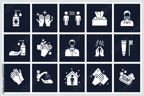Set of Hygiene icon. Coronavirus protection pack symbol template for graphic and web design collection logo vector illustration