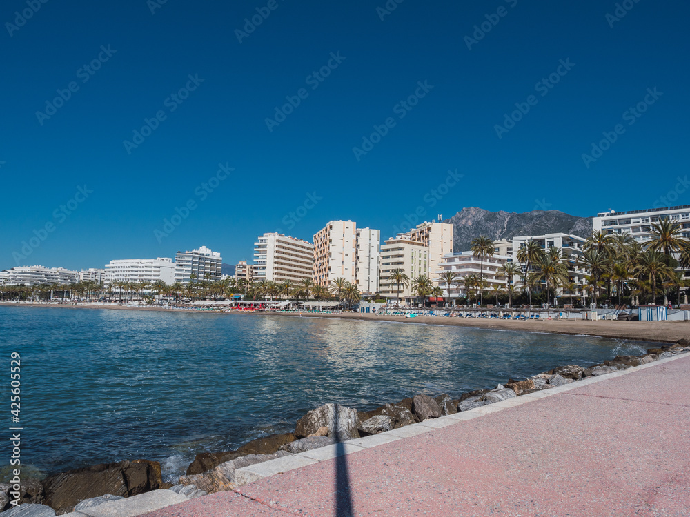 Marbella beach called: Fontanilla beach. Costa del Sol, Malaga Province, Spain