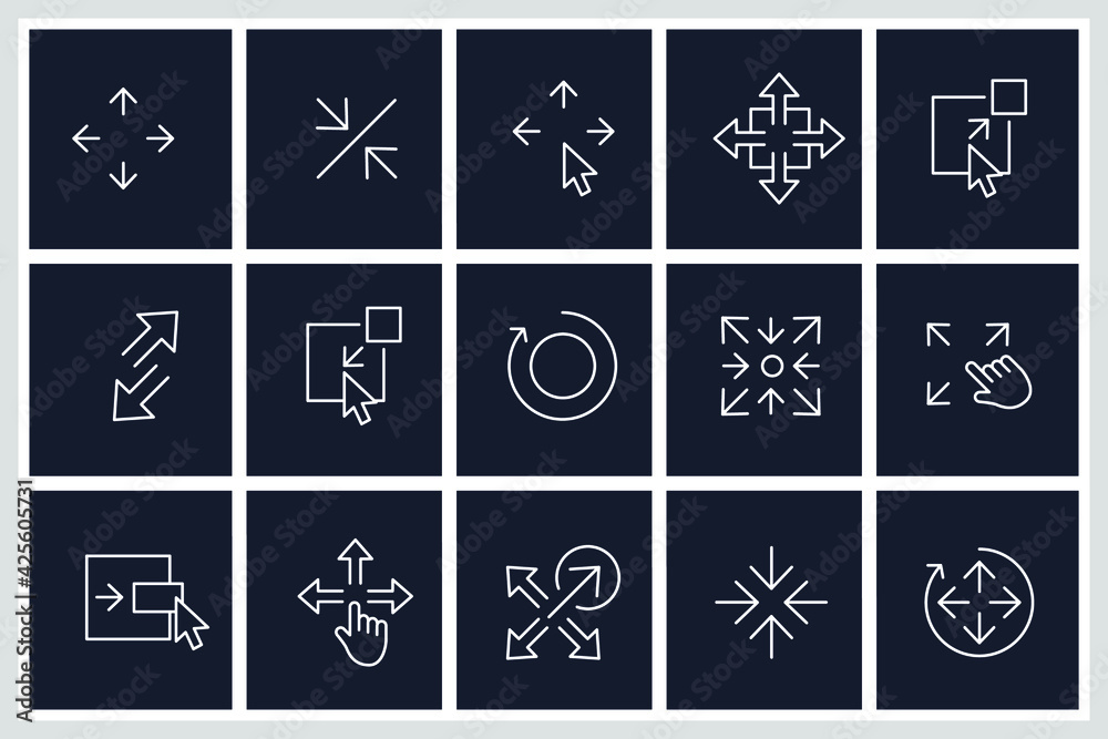 Set of Scaling Arrow icon. Resize pack symbol template for graphic and web design collection logo vector illustration Set of Scaling Arrow icon. Resize pack symbol template for graphic and web design collection logo vector illustration