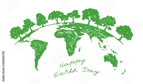 Happy Eearth Day. Vector illustrations. Hand drawn style.