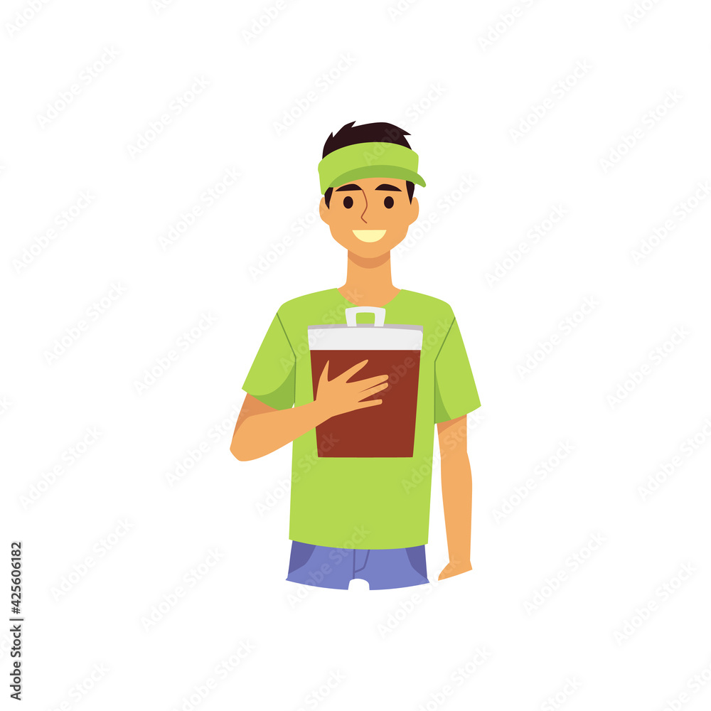 Male character of fast food worker, flat vector illustration isolated. Male character of fast food worker, flat vector illustration isolated.
