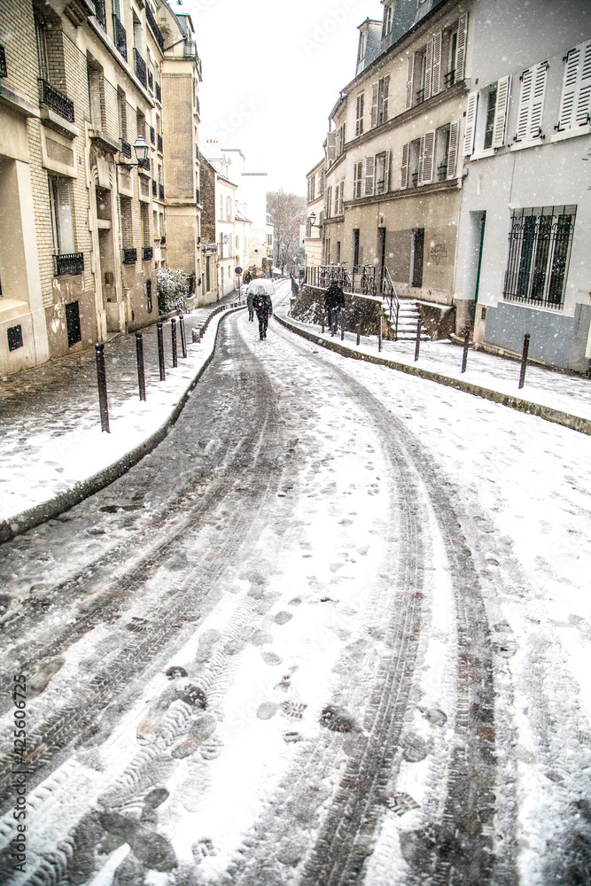 paris montmartre in the winter snowstorm 