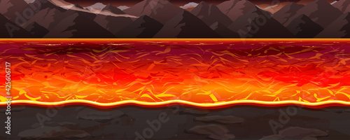 マグマ_溶岩の海の風景イラスト_横スクロールゲームの背景_シームレス