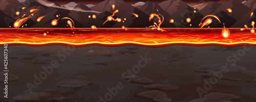 マグマ_溶岩の海の風景イラスト_横スクロールゲームの背景_シームレス
