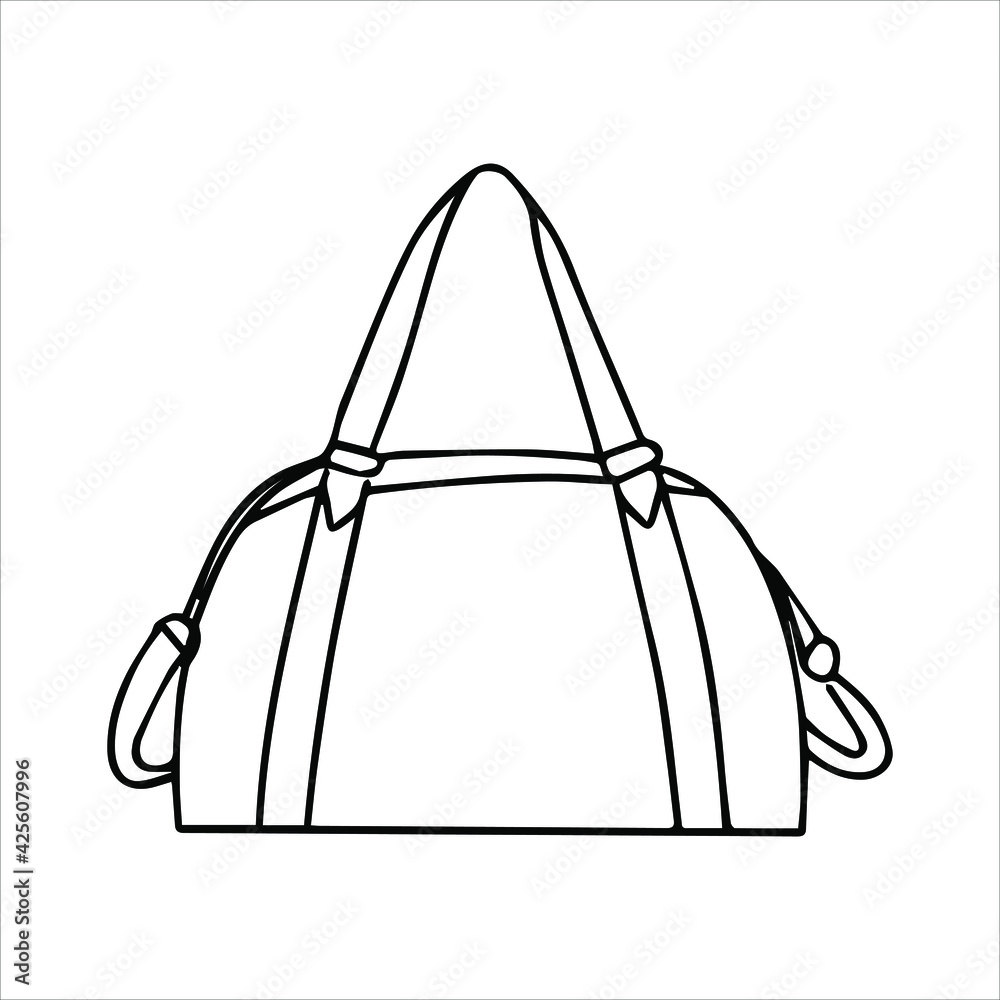 Vector illustration in doodle style with suitcase travel bag with black outline.