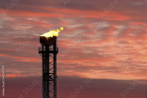 Slika na platnu Gas plant flaring at a gas terminal