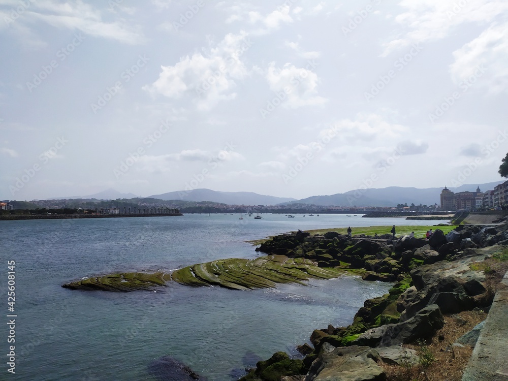 views of the coast from the town of Hondarribia, Gipuzcoa, Spain