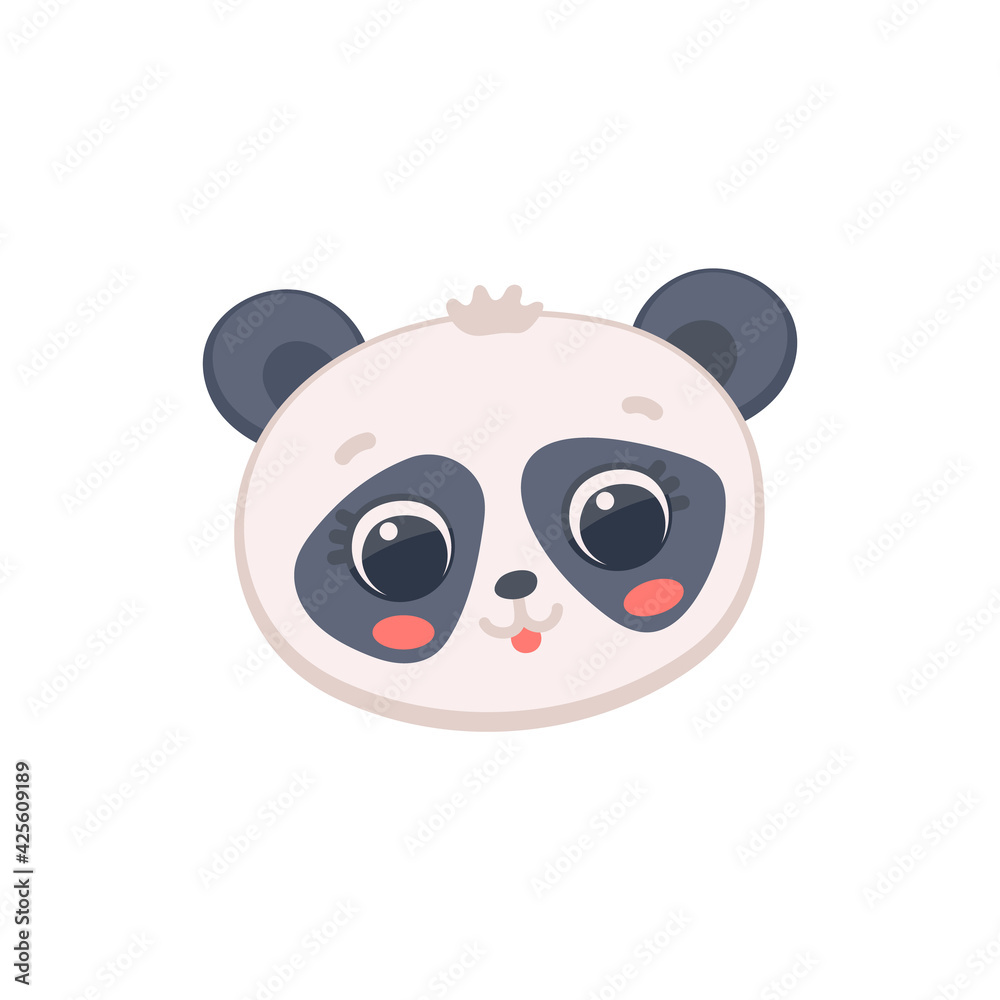 Fototapeta premium Black and white Pandas funny face, flat vector illustration isolated on white.