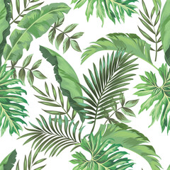 Wandcirkels Botanische print patronen Trendy jungle met exotische bladeren  © Logunova  Elena