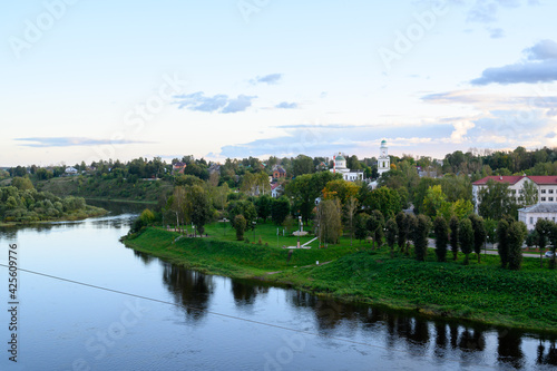 View of the Volga River and the Krasnoarmeiskaya side of the city, Rzhev, Tver region, Russian Federation, September 19, 2020