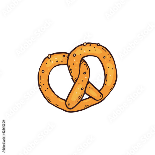 Soft baked pretzel icon hand drawn doodle vector illustration isolated.