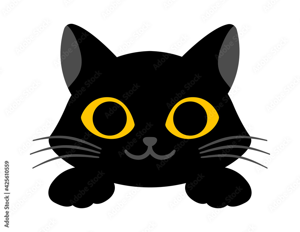 Black cute cat is smiling on white background Black cute cat is smiling on white background