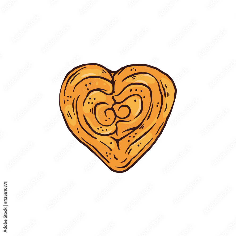 Bun rolled in shape of heart, doodle style vector illustration isolated on white. Bun rolled in shape of heart, doodle style vector illustration isolated on white.