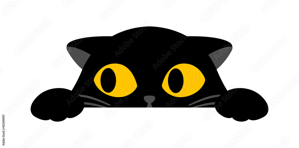 Fototapeta premium Black cute cat is peeking on white background