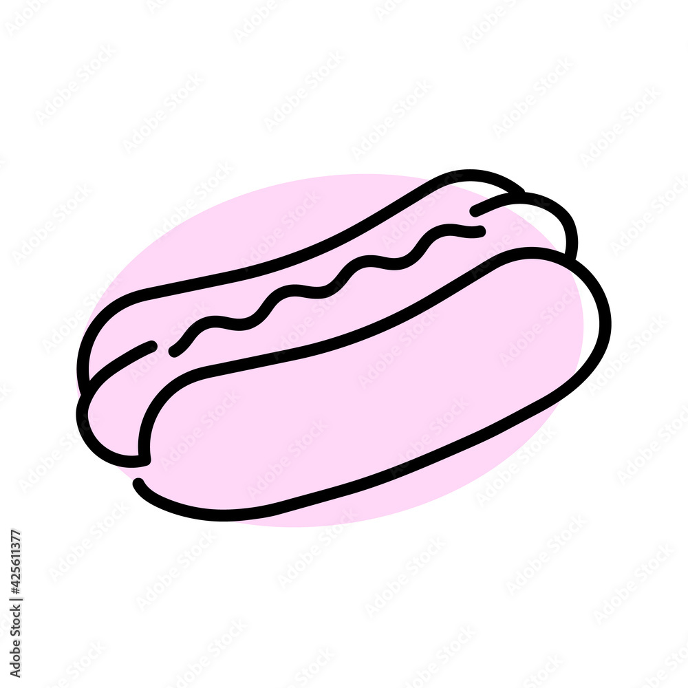 Hot dog flat icon. Pictogram for web. Line stroke. Isolated on white background. Vector eps10 Hot dog flat icon. Pictogram for web. Line stroke. Isolated on white background. Vector eps10