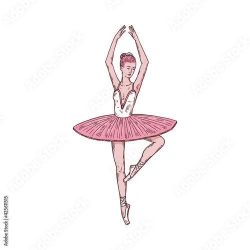 Woman ballerina dancer of ballet dancing on performance in theatre.