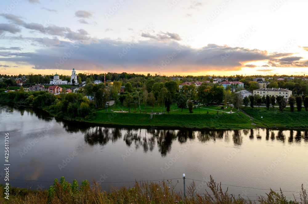 View of the Volga River and the Krasnoarmeiskaya side of the city, Rzhev, Tver region, Russian Federation, September 19, 2020